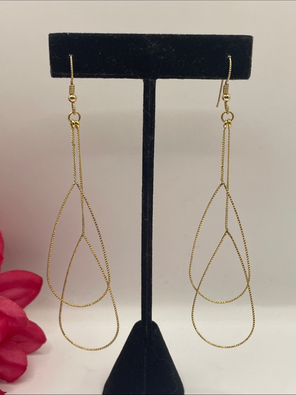 Delicate Gold Layered Open Teardrop Dangle Fishhook Earrings